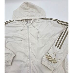 VINTAGE Y2K ADIDAS WINDBREAKER JACKET MENS XL WHITE GOLD TREFOIL 3 STRIPES RARE